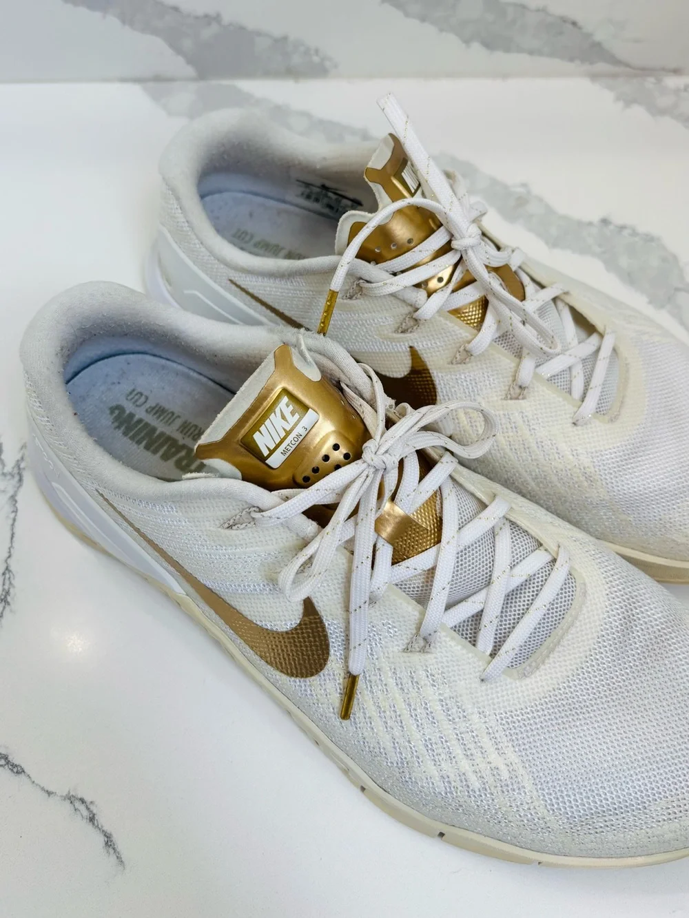 Nike Women’s 10 Metacon 3 AMP White/Gold Athletic Training Shoes/Sneakers